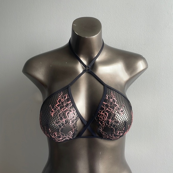 La Senza Halter Bralette Black & Pink Lace XL - Picture 1 of 5